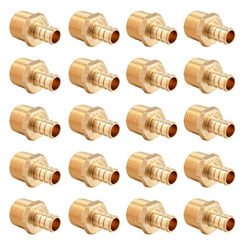 20PC Pex Barb Crimp Brass Fittings 1/2 Inch x 1/2 Inch NPT Male Adapter - size: P20, style: 1/2 x 1/2