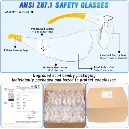 80 PCS Safety Glasses Bulk Unisex, ANSI Z87.1 Clear Protective Eyewear - color: Yellow