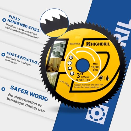 HIGHDRIL HSS Metal Blade 3" 75mm x Arbor 3/8" 10mm - 4pcs Angle Grinder Cutting Disc for Cutting Copper Aluminum Plastic Soft Metal - size: HSS Metal Blade