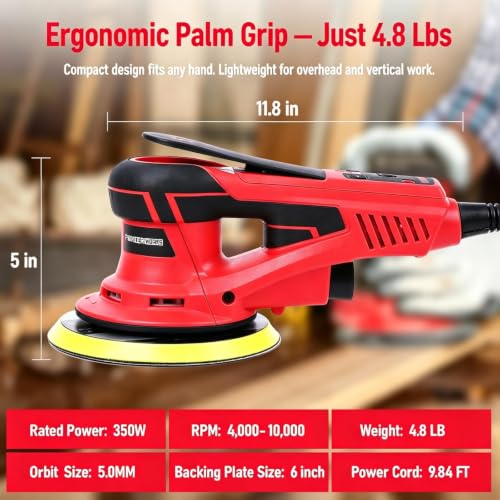 Electric Random Orbital Sander, PioneerWorks Brushless Motor Palm Sander