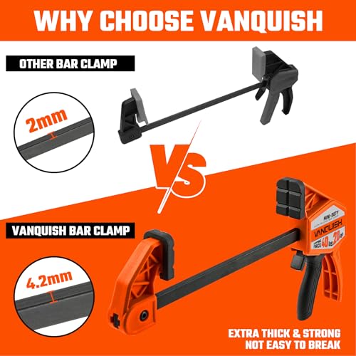 VANQUISH 4'' Mini Bar Clamps for Woodworking 2 Pack, 40LBS Load Limit | Wood Clamp, Quick Release Grip Clamps for Table Wood Working, Light-duty 3624 - size: 4inch 2 Pack
