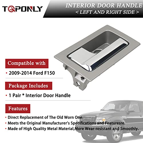 TQPONLY Interior Door Handle Front/Rear Left Driver& Right Passenger Side (Gray Housing+Chrome Lever) Compatible with 2009-2014 Ford F150 Replaces 9L3Z1522601CB 90826 9L3Z1522600CB 90825 - color: Chrome Lever with Gray Housing, style: 1 Pair