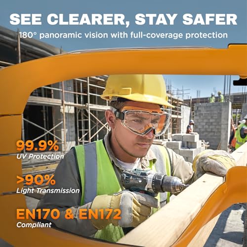 SPEXTRA Safety Goggles Over Glasses Anti-Fog Clear Lens, ANSI Z87.1 Impact Resistance, UV Protection, Lab Chemistry Goggles with Adjustable Headband, Quick-Adjust Buckle, Eyewear for Men Women