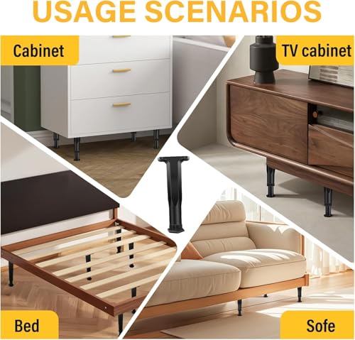 4 PCS Adjustable Height Bed Frame Support Legs - 7.8-14.6inch Bed Slats Support Leg with Screws, Furniture Legs for Bed Frame/Bed Center Slat/Cabinet/Dresser/Table/Sofa/Chair, Bed Replacement Legs - size: 4PCS