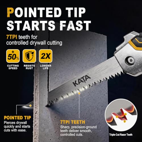 KATA Folding Drywall Jab Saw, Sheetrock Knife with Soft Grip Handle - color: Silvery