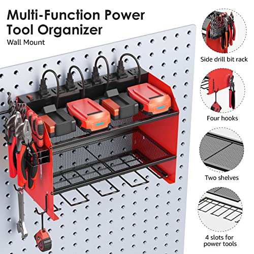 CCCEI Wall Mount Modular Tool Charging Organizer, Red, 1 Pack, 3 Tier. - color: Red