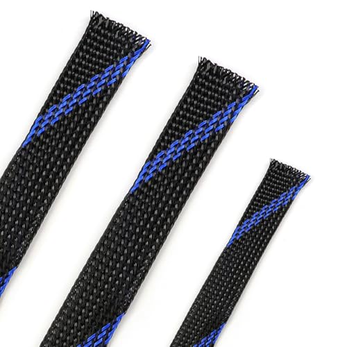 25ft PET Expandable Braided Cable Sleeve 1/2inch(12mm) Pet Braided Cable Sleeve for Audio Video Device Wire Automotive Wire (Black Blue) - color: Black Blue, size: 12mm"(1/2 inch)