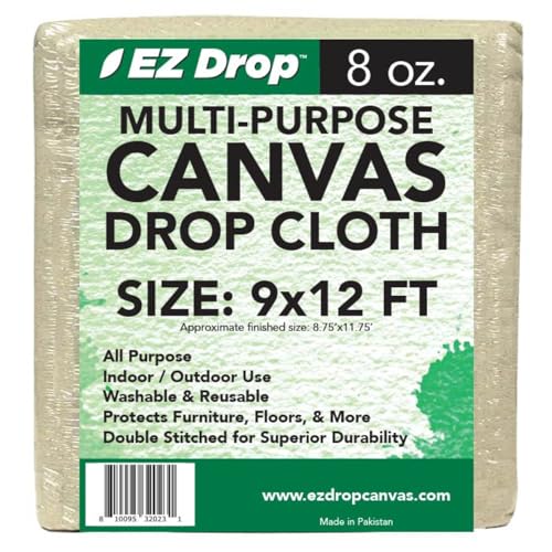EZ Drop Painter's Large Canvas Fabric Drop Cloth for Painting (9 ft. x 12 ft.) - size: 9 ft. x 12 ft.