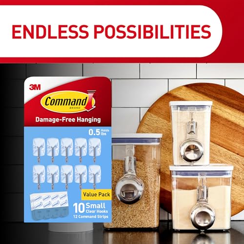 Command Small Clear Wire Toggle Hooks, 20 Wall Hook and 24 Strips, Damage-Free Hanging with Adhesive, Great for Hanging, Organization and Storage, Holds up to 0.5 lb - size: 2 Pack