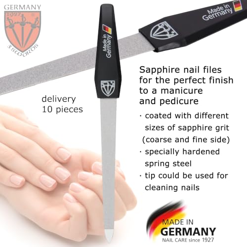 3 Swords Germany - Sapphire Metal Nail File Set 10 Pieces with 1 Piece 3-Way Nail Buffer – Nail Care Made in SOLINGEN/Germany - color: 10 Nail Files / 1 Buffer