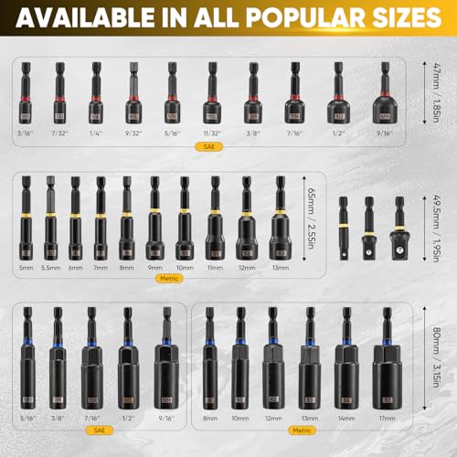 Saker 80-Piece Magnetic Impact Nut Driver Set, SAE & Metric Driver Bit Set, Socket Adapters, Bit Holder, Wing Nut Driver, Universal Sockets, Quick Release Extension, Power Bits with Storage Box - size: 80PCS