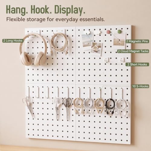 Magnetic Metal Pegboard Wall Organizer Kit, 4 Pack 10 x 10 in Panels White - color: White, size: 10"×10" - 4 Pcs