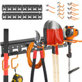 Garden Tool Organizer Wall Mount - Garage Storage and Organization Yard Tool Hanger with Adjustable Pegboard Hooks Shed Rack for Broom Mop Shovel Rake Trimmers, 32 inch Max 350lbs, Black - size: 32 Inch