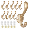 10 Pack Coat Hooks Wall Mount Heavy Duty Utility Retro Double Hooks for Hanging Coats,Hat, Towel, Key, Robe, Scarf, Bag, Cap (Gold) - color: 10 Pack-Gold