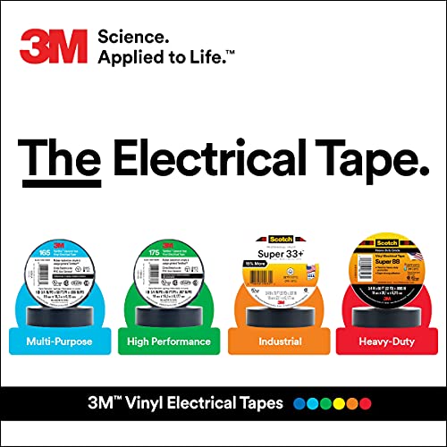 3M Temflex Vinyl Electrical Tape 175, 3/4 in x 60 ft, Black, 10 Rolls - size: 3/4 in x 60 ft
