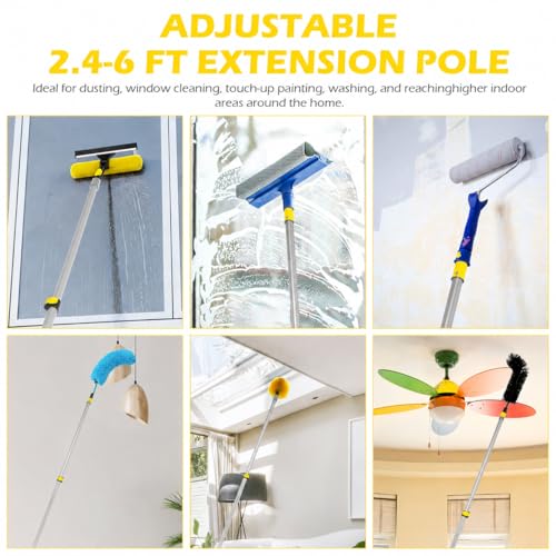 2.4–6 FT Telescoping Extension Pole, Lightweight Aluminum Extendable Paint Roller Pole for Painting, Dusting, Window Cleaning, Sturdy Extension Pole with Foam Grip (Yellow) - size: 6 FT Yellow