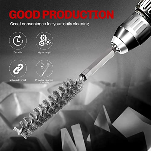 6PCS 304 Stainless Steel Bore Brush Copper Pipe Cleaner, Twisted Wire Drill Brush,1/4 Inch Hex Shank S2 Steel Handle, for Power Drill Plumbing Tools
