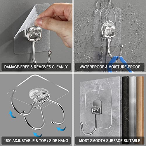 15 pack Large Adhesive Wall Hooks, Damage-Free Waterproof Rustproof 33Ib Max Heavy Duty Hanging Clear Seamless Sticky Utility Hooks, Towel Coat Hangers for Home, Kitchen, Bathroom (Round Head) - color: 01 Large Hook