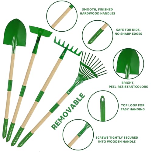 VICHTOP 10Pcs Kids Gardening Tools Set - Wheelbarrow Toys with Shovel, Rake, Hoe and Leaf Rake for Outdoor Backyard Play, STEM Educational Toys, for Toddler Boys & Girls Ages 3 4 5