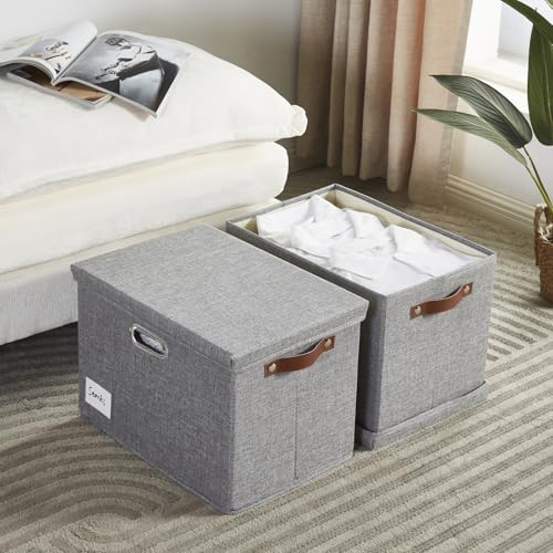 17" Large Fabric Storage Box with Lids, 3-Pack, Gray - color: Gray, size: Large-17"