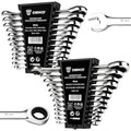 DEKOPRO 24-Piece Ratcheting Combination Wrench Set Metric 8-19mm & SAE 1/4"-7/8", Fixed-Head Ratchet Wrenches Set with Rack Organizer, Cr-V Steel 12 Point 72 Teeth - size: Metric & SAE-24 pcs