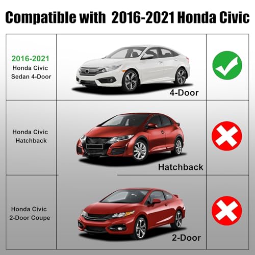 Window Molding Trim for 2016-2021 Honda Civic 4-Door Sedan | 4PCS Black Rubber Weatherstrip Seals, Replaces #72450-TEA-T01, Built-in Metal Layer, No Modifications Needed - size: 2016-2021 Honda Civic