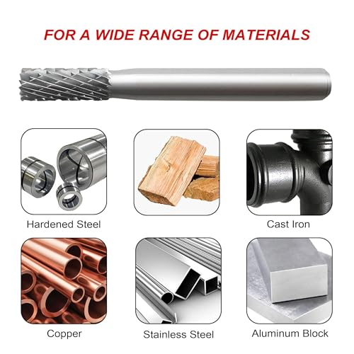 HAUTMEC Tungsten Carbide Rotary Burr Bit YG6, 1/4" Shank Double Cut Die Grinder Bit, Low Vibration Precision Rotary File for Metal Grinding, Engraving & Deburring (6MM Cylindrical), HT0196 - color: Cylindrical, size: 6mm