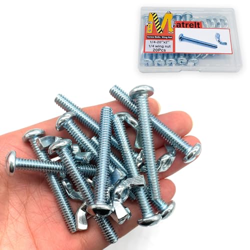 20Pack 1/4"-20 x2 Screw Bolts and Wing Nut Kit 10pcs Machine Screws with Round Head Phillips 10pcs Butterfly Hand Twist Tighten Nut Zinc Plated Hardware Fitting Fastenings Assortment Kit - size: Silver 20 Pack 1/4"-20 x2"