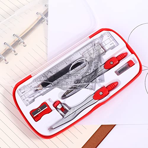 Unjoo Math Geometry Set 10 Pcs, Compass and Protractor for Students (Red - color: Red1