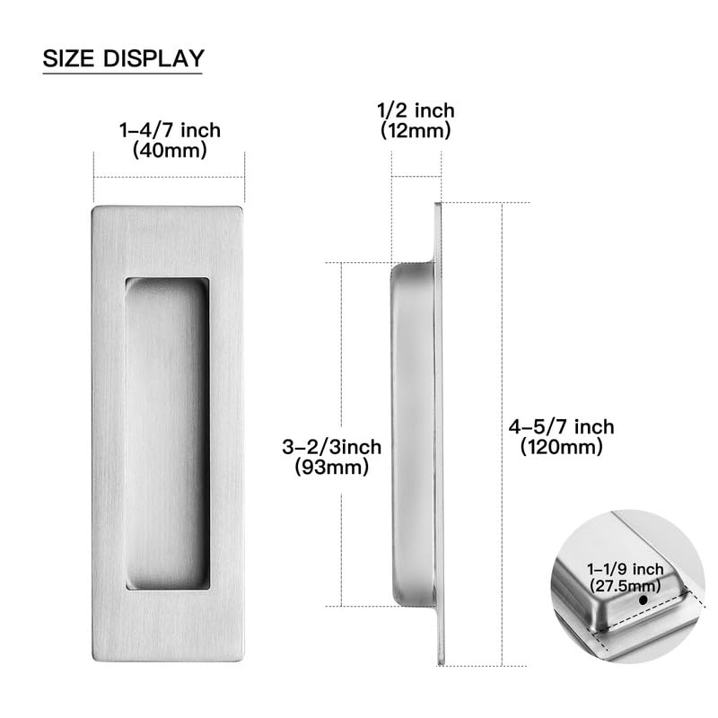 Ravinte 4 Pack Brushed Nickel Sliding Closet Door Handles, 4.72in Length - color: Brushed Nickel, size: 120mm