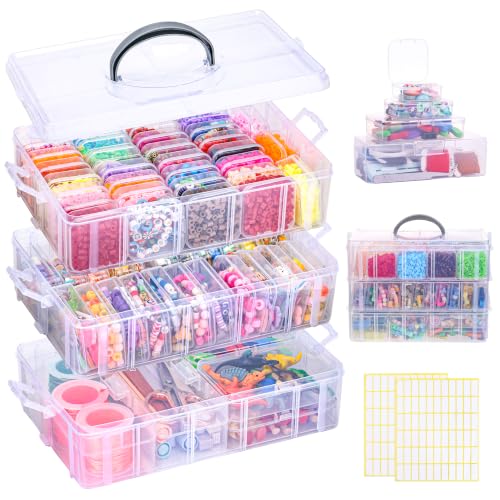Stackable Bead Organizer 3 Tier with 58pcs Small Boxes Storage Container - size: 3-Tier 58pcs Assorted Boxes