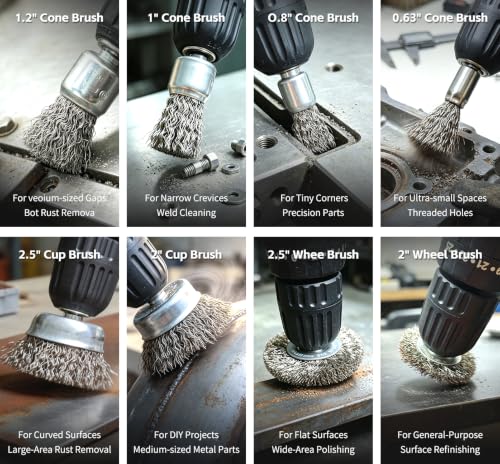 1/4 Inch Wire Brush for Drill 8 Pcs Set Steel Wheel for Rust Removal - size: 8PCS