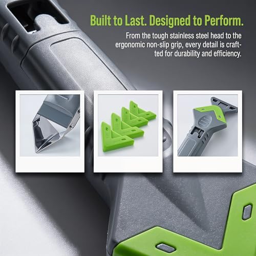 5-in-1 Caulking Tool Kit, Stainless Steel Caulk Remover & Silicone Sealant Finishing Tool with 5 Replaceable Radius Pads, Grout Removal & Scraper Tool for Bathroom, Kitchen, Tile, Window, Sink - color: Green