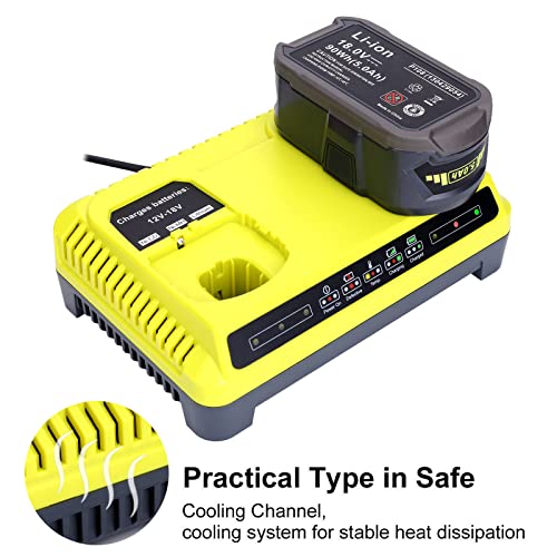 2 Ports P117 Fast Charger for Ryobi 18V Battery ONE+ Max Lithium P100 P102 P103 P105 P107 P108 P117 P118 12V-18V Li-Ion NiCd NiMh Battery - size: P117 Dual-Port