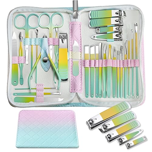 Manicure Set Women Personal Nail Care Kit, 30 in 1 Professional Manicure Kit for Women Pedicure Kit, Nail Clipper Set and Beauty Tool Portable Set, with Luxurious Travel Case (Multi-Colored) - color: 30 in 1 Multi-colored