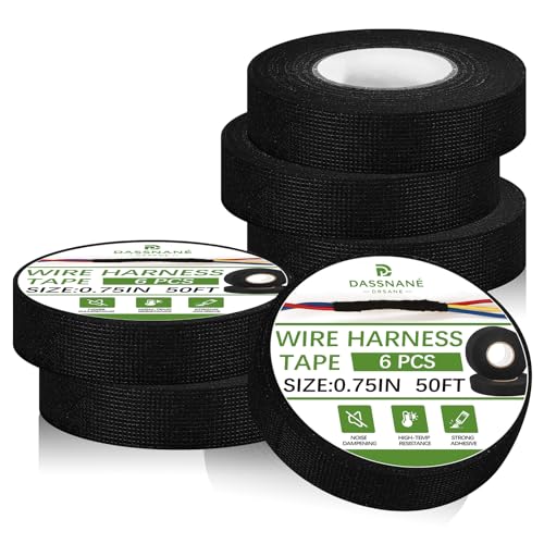 6 Rolls Wiring Harness Tape,High Temp 3/4 Inch x 50FT Heat Resistant Cloth Tape,Wiring Loom Harness for Automotive Engine Harness Wrap Protection, Noise Dampening, and Cable Protection - color: 6pcs wire harness tape