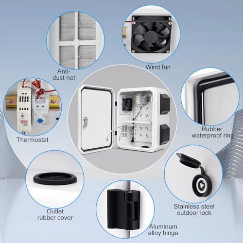 Outdoor Electrical Box with Thermostat and Fan, Cold-Rolled Steel Plate, Aluminum Alloy Back Beam, One-Piece Ventilation Design, IP65 Waterproof, Wall/Pole Mounted. (15.7" x 11.8" x 7.9") - size: 15.7" x 11.8" x 7.9"
