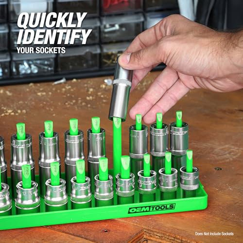OEMTOOLS 22211 3-Pc Socket Organizer (Metric), Socket Holder for Organizing 1/4", 3/8", and 1/2" Sockets, Labeled Posts, Secure Fit, Sizes 4 mm to 27 mm - size: 1/4", 3/8", 1/2" (3-Piece)