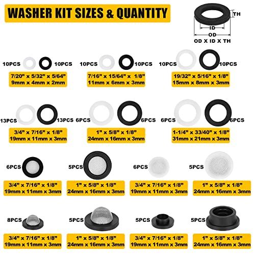 155 PCS Rubber & Silicone Hose Washers Kit, 20 Sizes with Screen Filter - size: 155PCS
