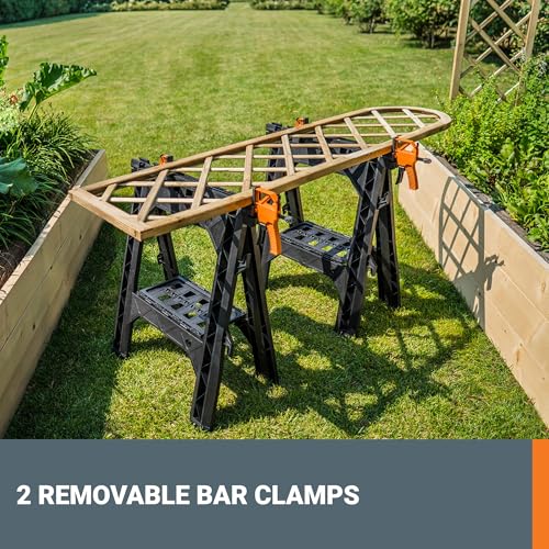 WORX Clamping Sawhorses,7 Inch Metal Triangle Ruler Included, WX065.3 - style: Clamping Sawhorses + Triangle Ruler