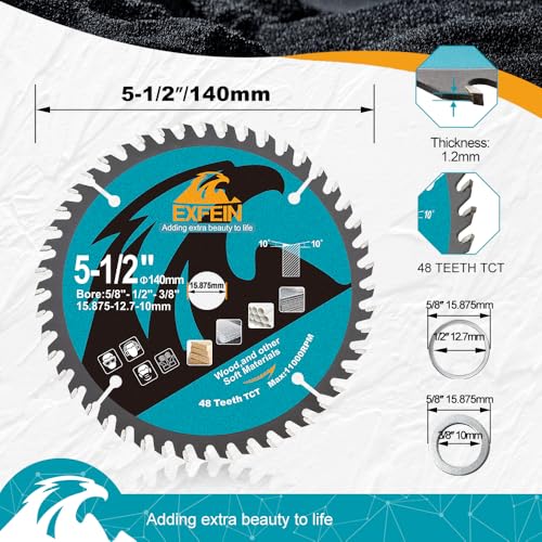 5-1/2 Inch 24T+48T Circular Saw Blades Fit 3/8 Inch or 5/8 Inch Arbor, 2pcs TCT Saw Blades Fine Finish Wood Cutting Disc - size: 140mm 24T+48T