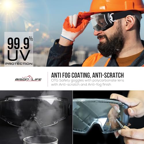 BISON LIFE SplashPro Safety Goggles Over Glasses, ANSI Z87.1, 1 pack