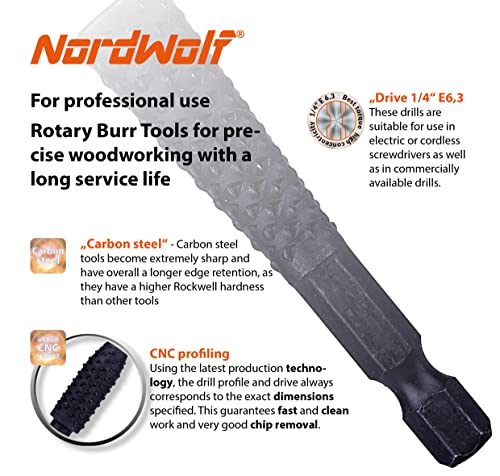 10PCS Rotary Burr Wood Carving Rasp Files Set with 1/4" Hex Shank - size: 1/4" Hex Shank (10 Pcs)