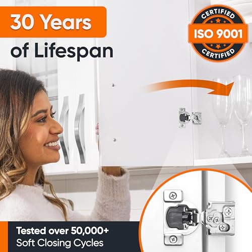 Decobasics 50 Pack Soft Close Cabinet Hinges – 1/2" Overlay for Kitchen Cabinet Doors, Slow Self-Closing Concealed Hidden Hinges for Face Frame –Stainless Steel, 3-Way Adjustable & Quiet Close Damper - size: 1/2 Inch