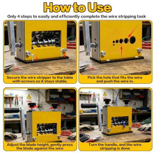 Wire Stripper Machine Gauge Wire 3-17mm, Manual & Electric Drill Compatible Copper Wire Stripping Tool with 6 Channels 5 Blades, Scrap Wire Stripping Machine for Efficient Cable Stripping - size: large size