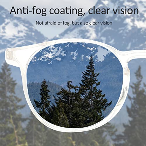 2 Pairs Anti Fog Safety Goggles Protective Glasses Blue Light Blocking Eyeglasses for Men Women - color: Round Transparent+purple