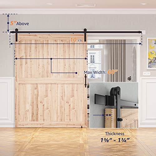 SMARTSTANDARD 10 FT Heavy Duty Sturdy Sliding Barn Door Hardware Kit Black - size: 10 Feet
