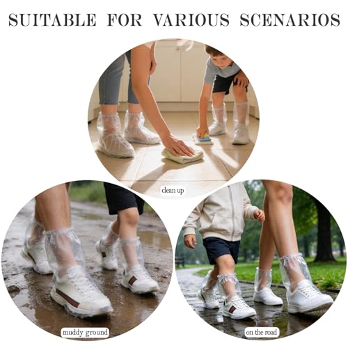 Individually Packaged Rain Shoe Covers for Adults, 40 Pcs Clear Disposable Plastic Shoe Ponchos, Wear-resistant & Portable，Perfect for Use in Rain, Snow and Disney (Kids + Adults, M 40Pcs) - size: Kids + Adults M 40Pcs