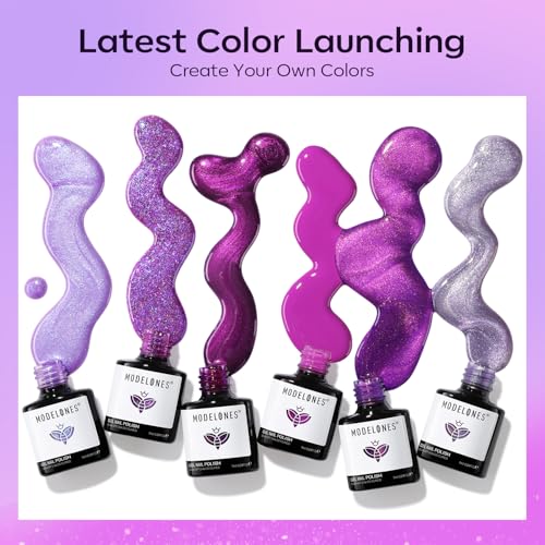 modelones Purple Cat Eye Gel Nail Polish Set, 6 Colors Silver Glitter - color: A-2 Lavender Skies