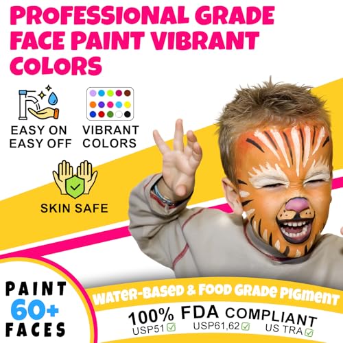 Drawdart Face Painting Kit for Kids - 15 Colors Non-Toxic Water Based Face Paint with Stencils & Brushes - Parties, Birthdays, Halloween Face Body Makeup Kit - color: 15 Colors Kit